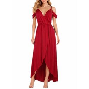 Rolla Coster Cold Shoulder Faux Wrap Maxi Dress Red Size S